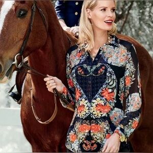 Cabi Amour Navy Floral Blouse | Small